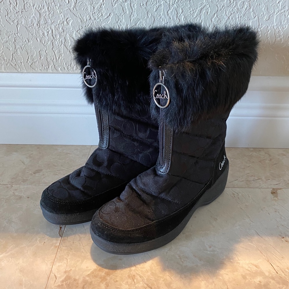 Coach Black Faith Signature Zipper Snow Boots